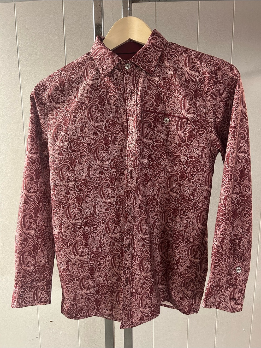 Consequence red paisley, long sleeve  button shirt western cowboy Big Boy 14